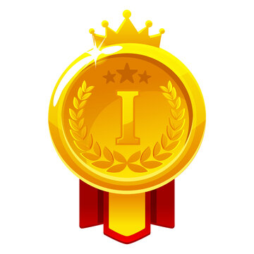 Gold Medal Badge with Crown First Place on a transparent background