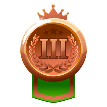 Bronze Medal Badge with Crown Third Place on a transparent background