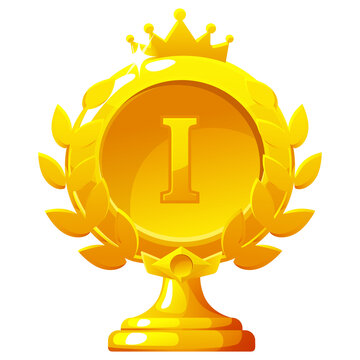 Gold Trophy Medal First Place Award Icon on a transparent background