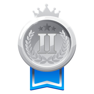 Silver Medal Badge with Crown Second Place on a transparent background