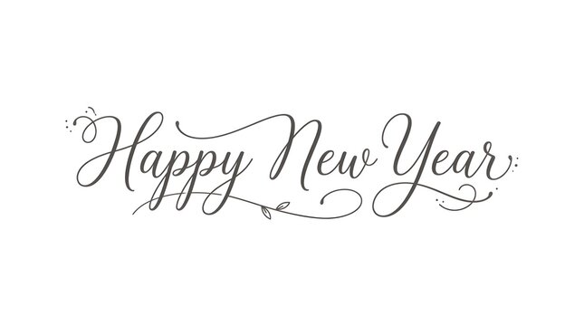 Minimalist black handwritten happy new year script lettering