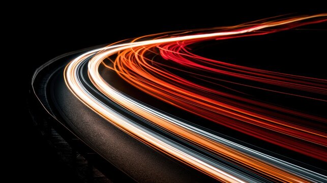 Abstract light trails on a dark road at night motion blur streaks of red and orange light