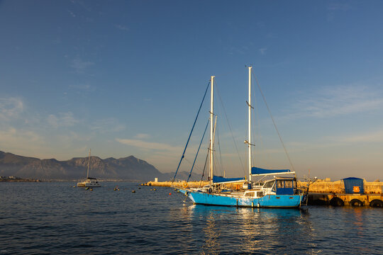 sailboats, New Harbor, Hermanus, South Africa at sunset