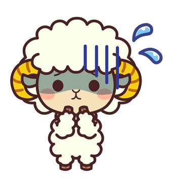 青ざめる羊のかわいいキャラクター　イラスト素材