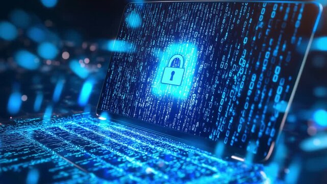 The importance of encryption in data security through visualizing locks and binary codes on computers