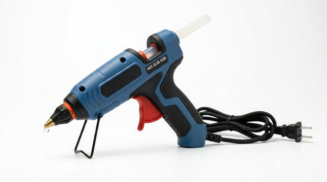 Blue Electric Hot Glue Gun with Glue Stick Isolated on White Background DIY Craft Repair Tool
