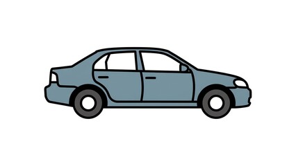 Fototapeta premium Clean side profile illustration of a grey sedan car, depicting a simple, modern vehicle with clear lines and a minimalistic design perfect for digital or print use