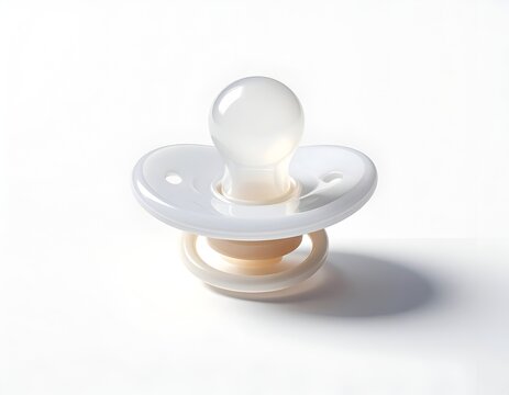 Side profile of white baby dummy on white
