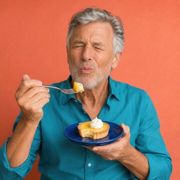Older Man Reacting to Sour Lemon Tart Taste