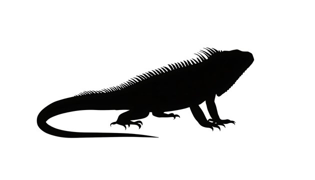 Green iguana silhouette isolated on white. Black lizard icon for wildlife design projects.