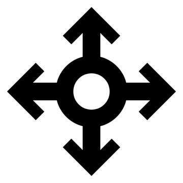Icono con dibujo sencillo de cuatro flechas unidas con un c&iacute;rculo central. Simbolo de expansi&oacute;n o movimiento en todas las direcciones.