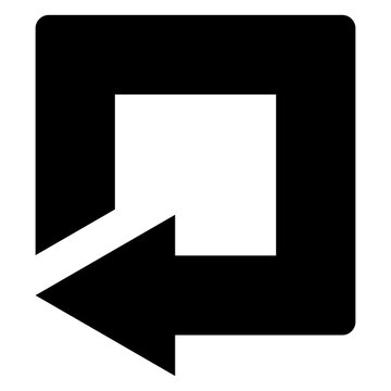 Icono con dibujo sencillo de una silueta de flecha girando con forma cuadrada	