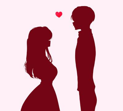 向かい合う男女　恋愛　ニーショット　シルエット