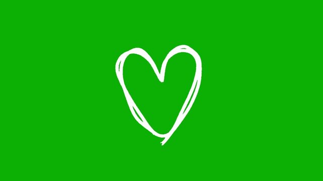 Hand-drawn animated heart shape looping on a green screen background, ideal for motion graphics, chroma key compositing, video editing, animated overlays, and visual effects.