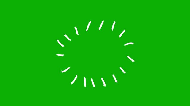 Hand-drawn animated sun rays looping on a green screen background, ideal for motion graphics, chroma key compositing, video editing, animated overlays, and visual effects.