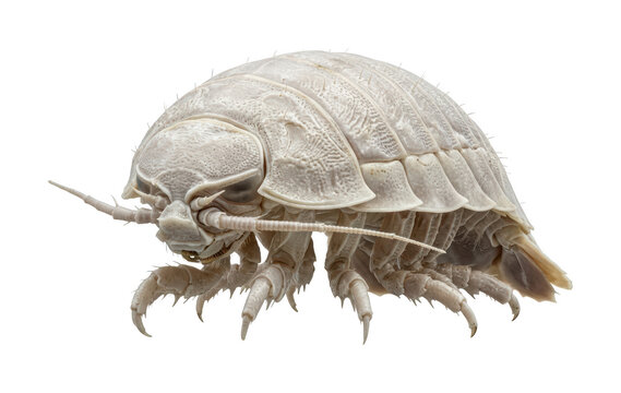 White isopod png Large woodlouse cutout Segmented isopod png Pale crustacean cutout Detailed woodlice png Macro isopod cutout Translucent isolated transparent background image