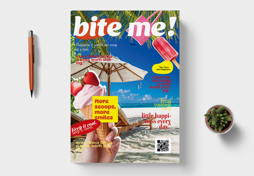 Creative Ice Cream Magazine Cover Template With Editorial Layout