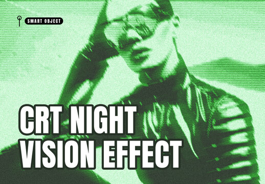 CRT Night Vision Photo Effect Template with Green Retro Monitor Glitch