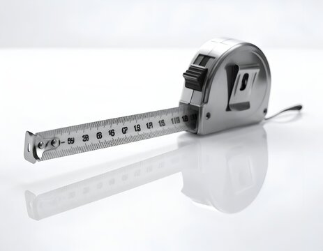 Retractable metal measuring tape tool on white background.