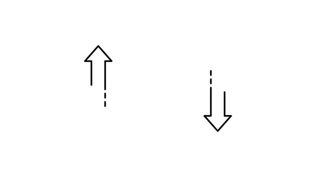 Upward and downward arrow icon with dashed line animation isolated on white background
