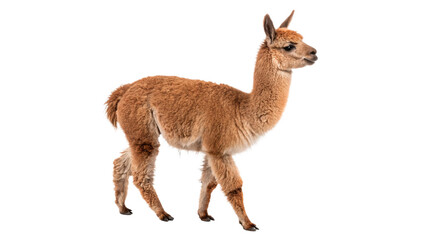 Fluffy brown alpaca llama standing isolated on transparent background for wildlife themes © Harry-design