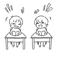 Happy children reading books at school desks
