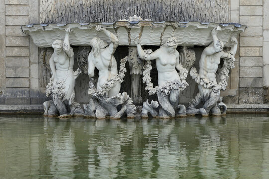 Baroque Triton Fountain Sculptures at Belvedere Palace in Vienna, Austria. 