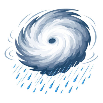 Powerful Hurricane Swirl and Tropical Cyclone Illustration with Heavy Rain Isolated