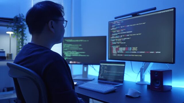 Programmer Developing Software and Writing Code, Artificial Intelligence and Data Science Concept.