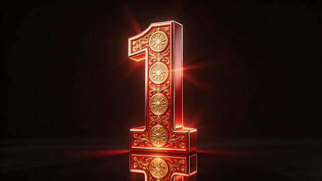 Ornate golden number one with glow