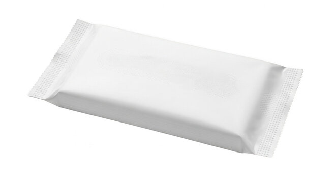 Small white blank food snack bar wrapper mockup isolated on transparent background
