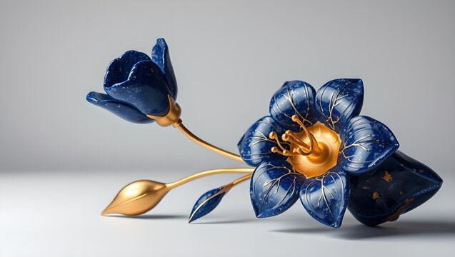 Luxurious Lapis Lazuli Gemstone Flower with 24k Gold Veins on Minimalist Background