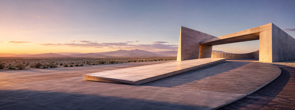 Desert modernism automotive plaza background with soft light minimalist composition