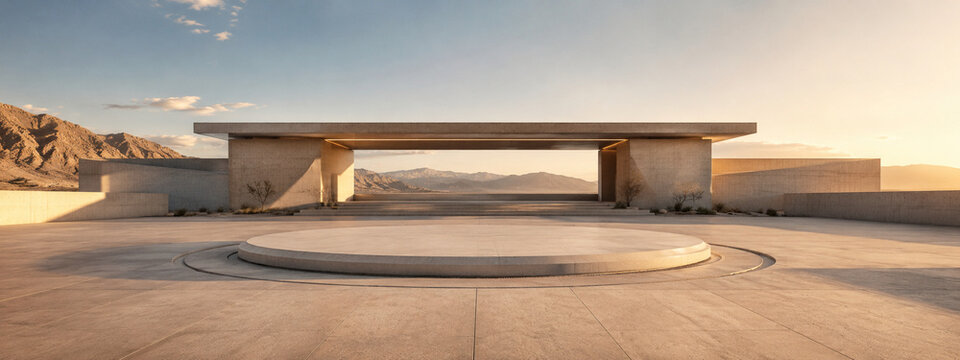 Desert modernism automotive plaza background with wide symmetrical stage