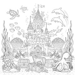 Obraz premium Enchanted Forest Castle Landscape With Decorative Nature Elements