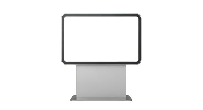 Modern digital information kiosk with blank screen display isolated on transparent background