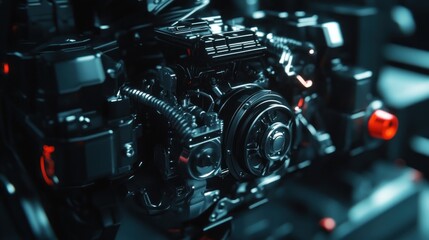 Fototapeta premium Close up of a detailed black engine