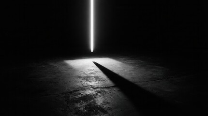 Fototapeta premium Black white photograph long straight light Bright beam of streaming through open doorway into dark