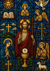 Obraz premium Colorful stained glass religious artwork.