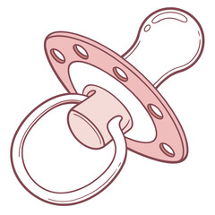 Pink silicone baby pacifier soother illustration with baby care