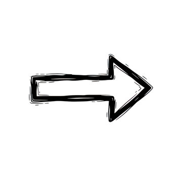 Black hand drawn arrow symbol pointing to the right isolated on transparent background