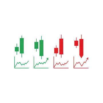 Stock market candlestick patterns and line charts set isolated on transparent background