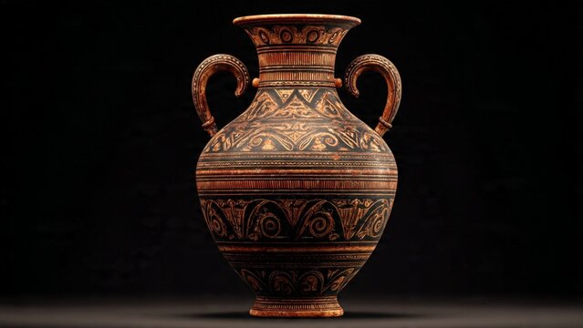 Traditional ancient greek ceramic vase with ornate black geometric patterns artifact archaeology classical decoration geometric civilization