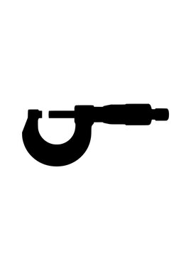 Black silhouette of a micrometer precision measuring tool isolated on white background