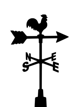 Rooster Weathervane Silhouette Isolated on White Background