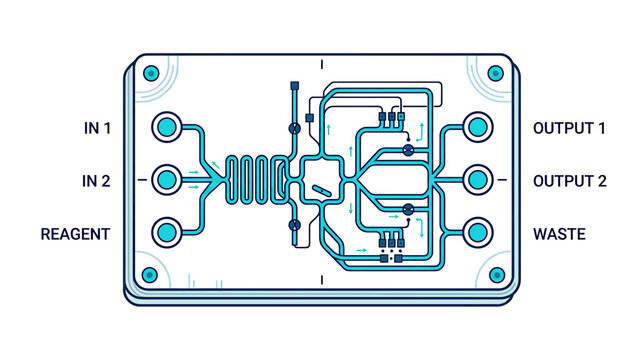 Microfluidic chip with complex channels for laboratory analysis