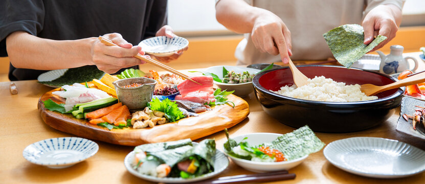鮪の手巻き寿司、日本料理、家庭料理