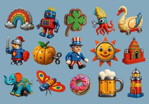 Colorful Vintage Toy Element Design Set