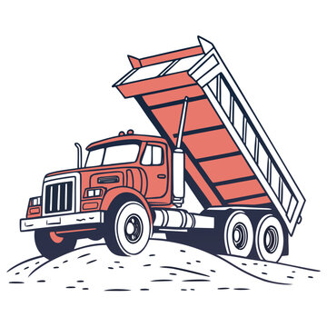 Heavy duty red dump truck industrial vehicle illustration
