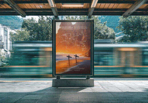 Dynamic Urban Train Station Advertisement Mockup PSD